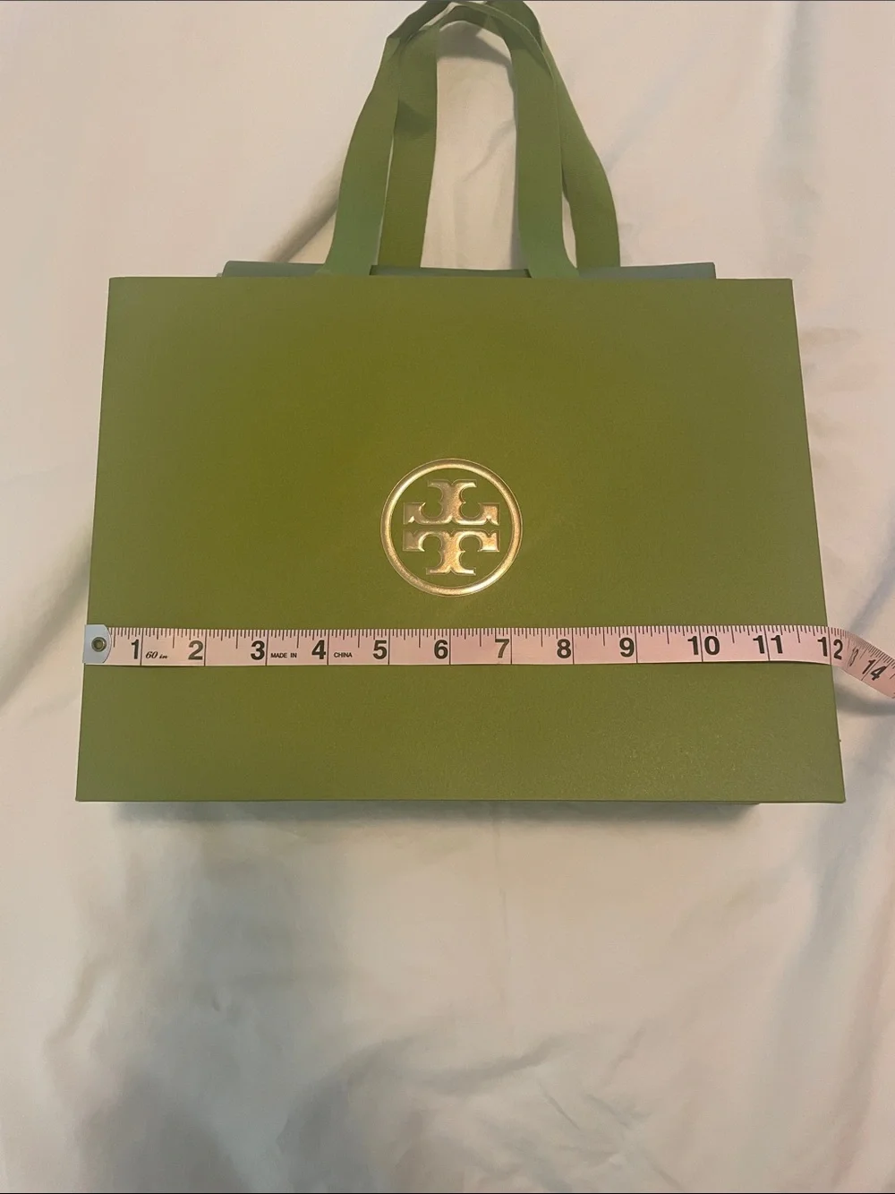 Tory Burch Olive Green Gift Bag with Metallic Logo